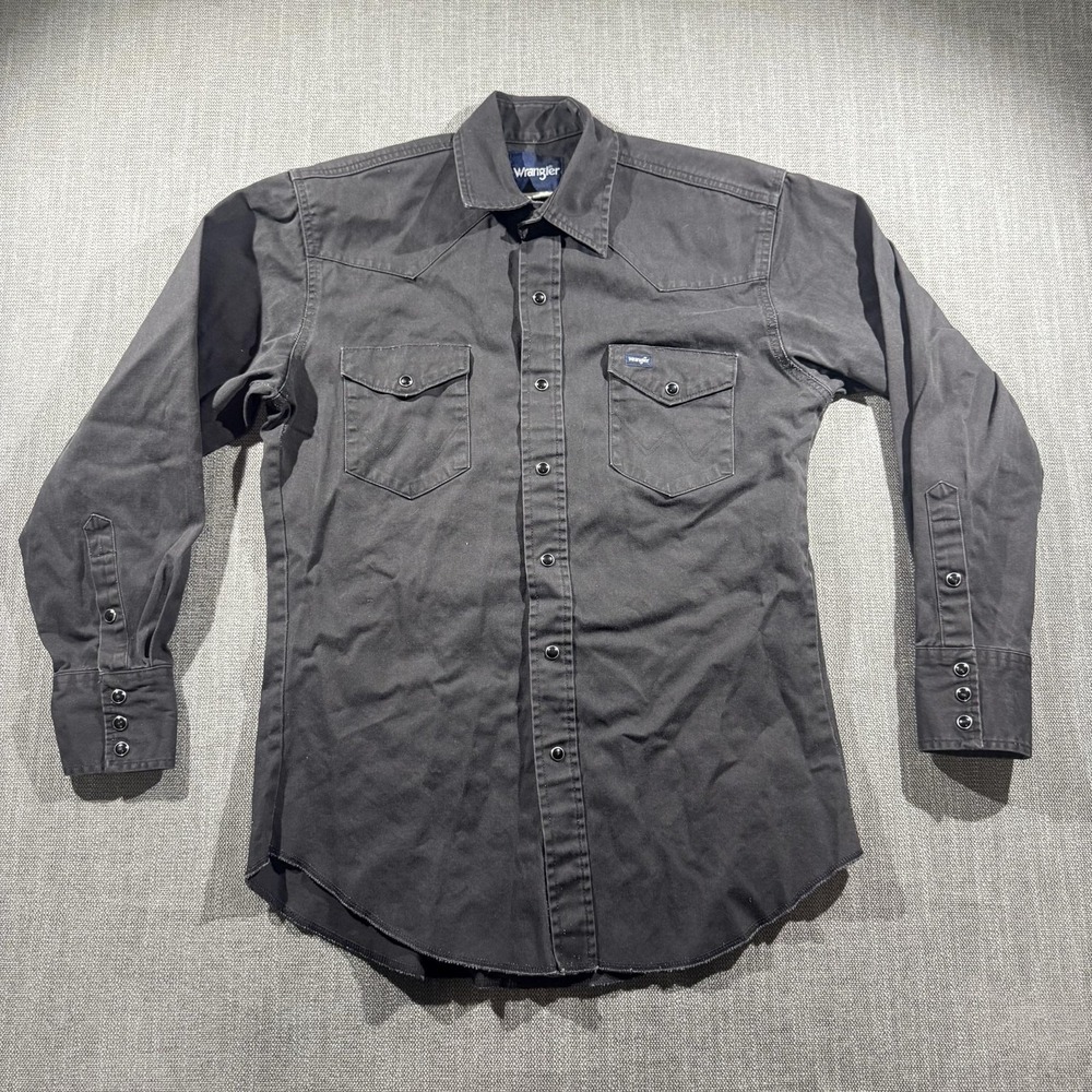 Wrangler Shirt Mens Medium Vintage Western Pearl Snap  Long Sleeve Brushpopper